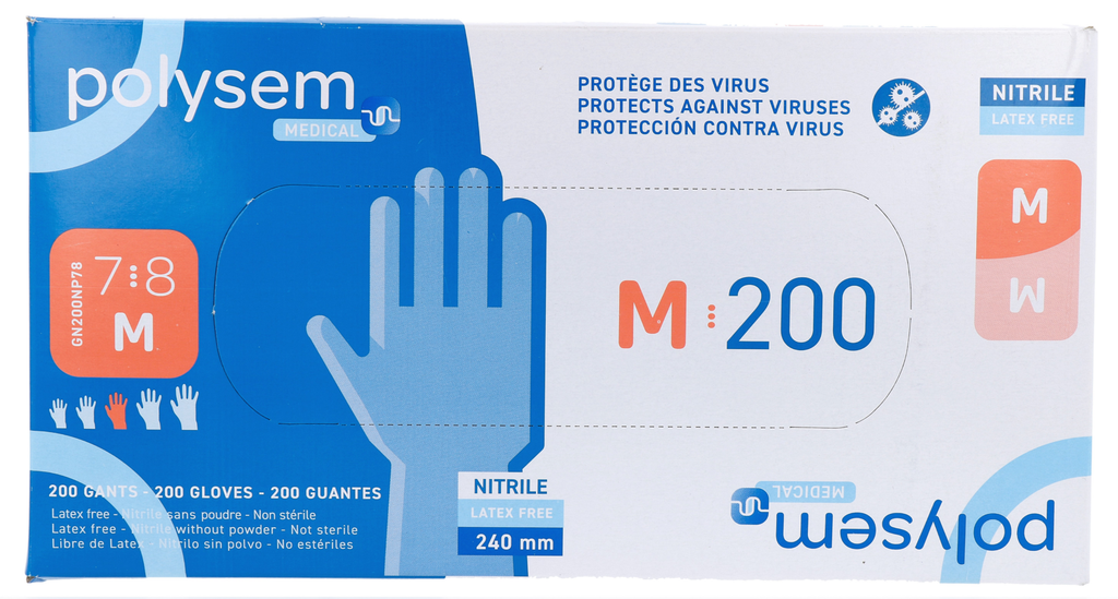 [GN200NP78] Gants nitrile non sterile non poudre 240mm T M 78