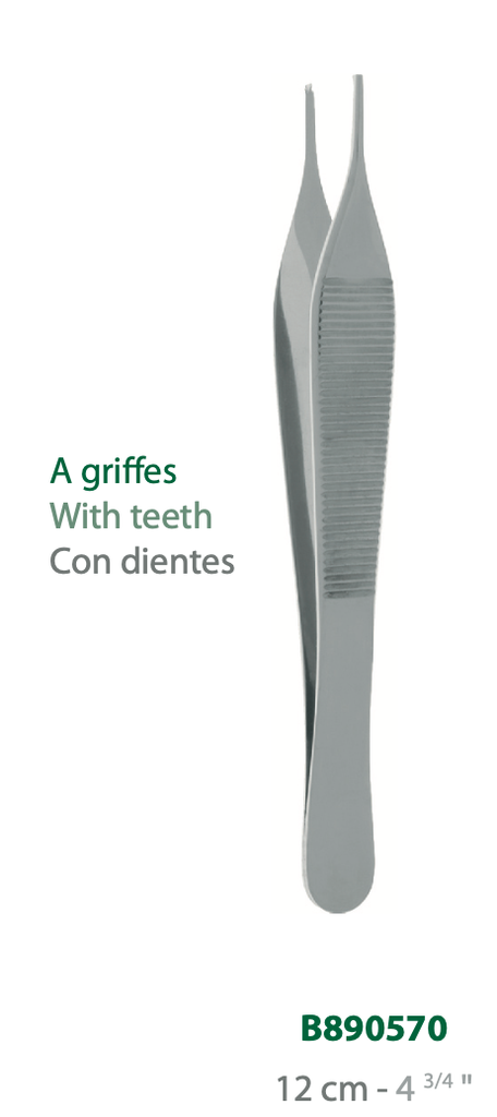 [B890570-50] LANDANGER 'S' PINCE A DISSECTION ADSON AVEC GRIFFES L:120MM