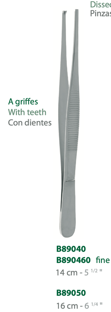 [B890460-50] LANDANGER 'S' PINCE A DISSECTION FINE AVEC GRIFFES L:140MM