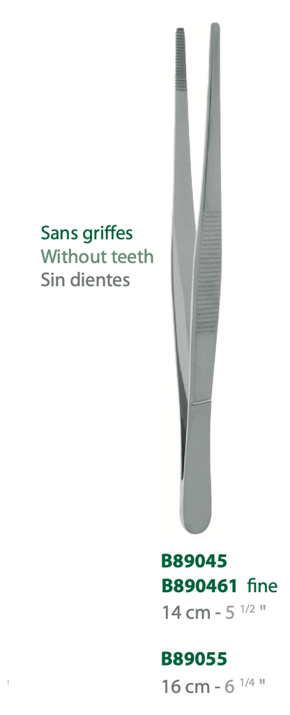 [B890461-50] LANDANGER 'S' PINCE A DISSECTION FINE SANS GRIFFES L:140MM