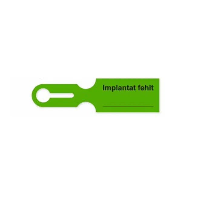 Étiquette valise 190x50mm verte « Implant fehlt »